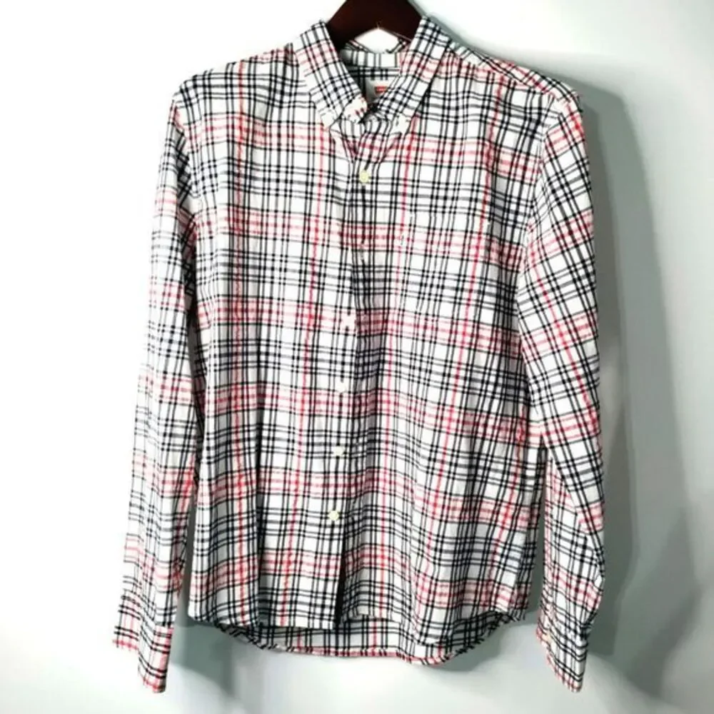 Levis Seersucker‎ Men L Red/Blue Plaid Long Sleeve Button Down Shirt Retro VTG